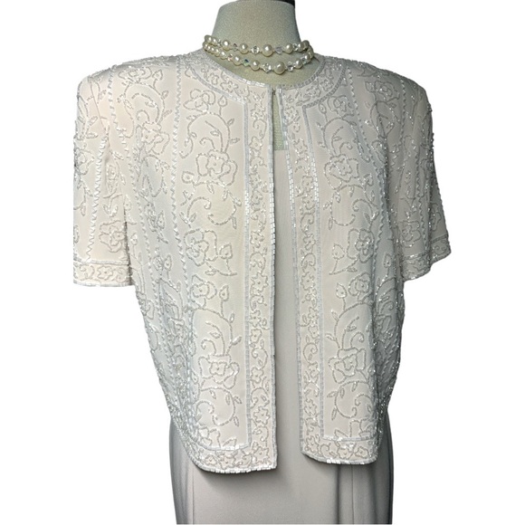 Montage Collection Luxury Beige Beaded Embellished Formal Dress & Jacket S 14 - Picture 15 of 17